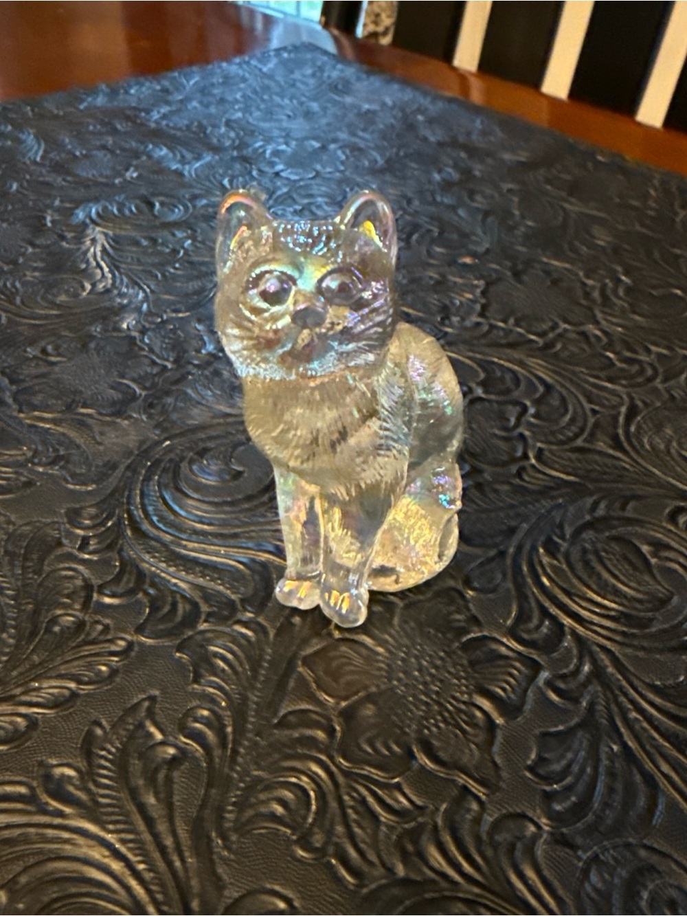 Mosser Sitting Cat Crystal Carnival Glass
